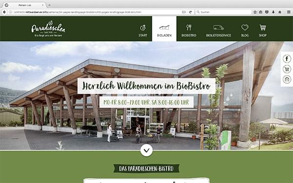 Screenshot der Website paradieschen.de