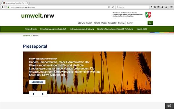 Screenshot der Website umwelt.nrw.de
