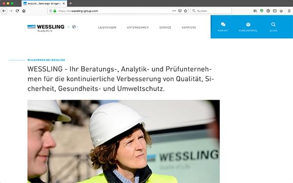 Screenshot der Website wessling-group.com